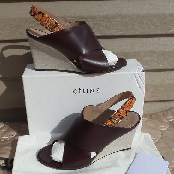 CELINE CrissCross Leather Python Canvas Wedge 39.5 - Picture 2 of 12